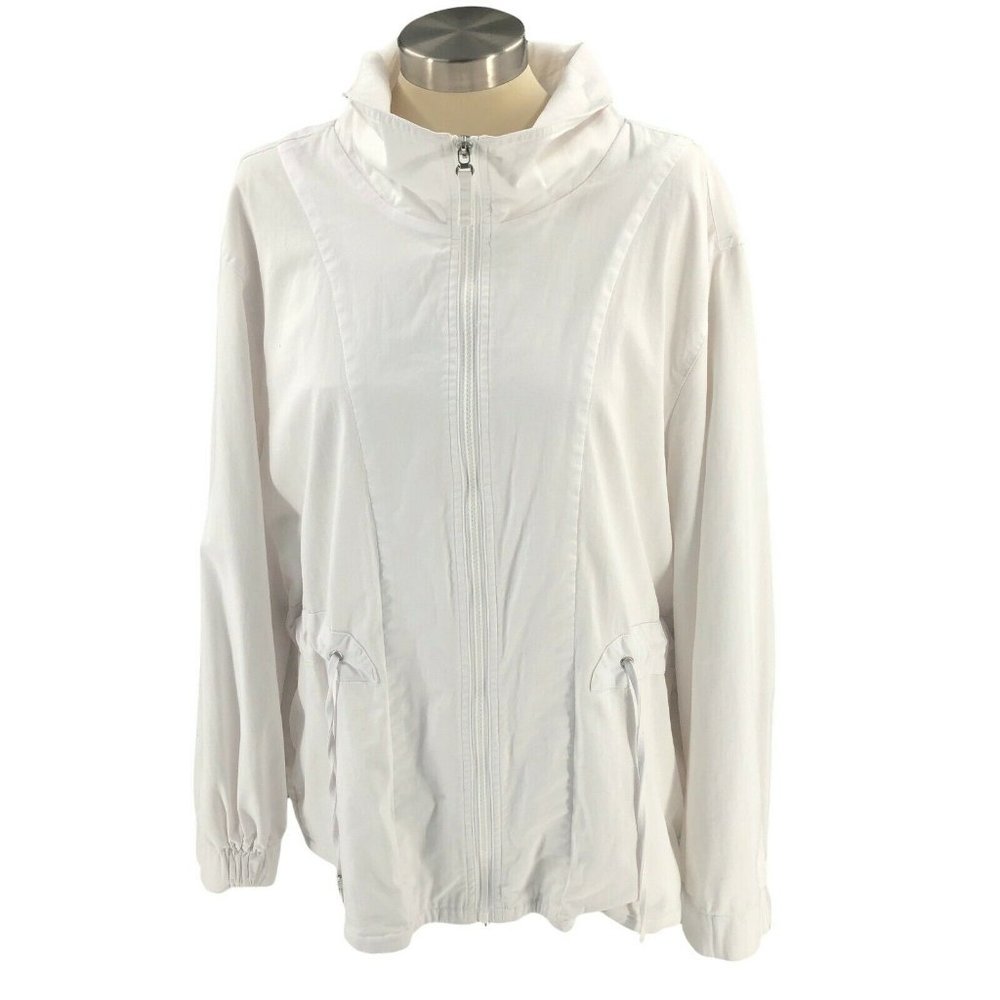 Keneth Too Womens Jacket Plus 2X XX White Full Zip Lined Long Sleeve Mock Neck